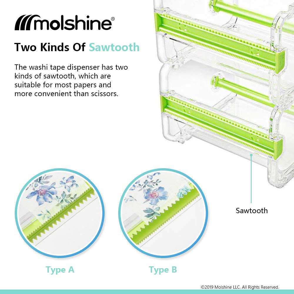 molshine 2 Pack Transparent Desktop Multi Washi Masking Tape Storage Dispenser,Tape Cutter,Tape