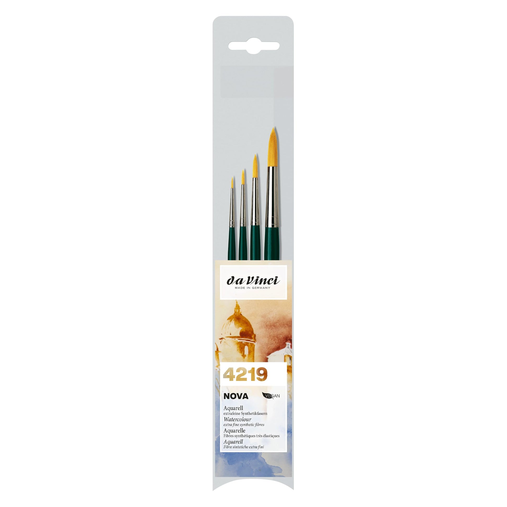 da Vinci Watercolor Series 4219 Nova Paint Brush Set, Synthetic, Multiple Sizes, 4 Brushes (Series