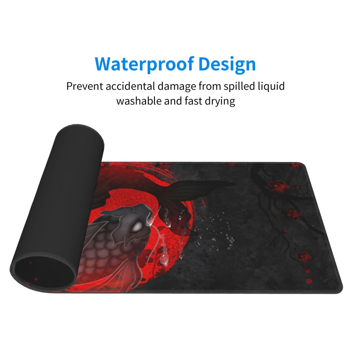 Japanese Yin and Yang Koi Carp Gaming Mouse Pad XL, Non Slip Rubber Base Mousepad, Stitched Edges