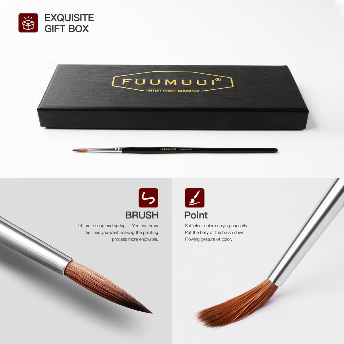 Kolinsky Sable Miniature Watercolor Brushes, Fuumuui 5pcs Professional Small Detail Paint Brushes