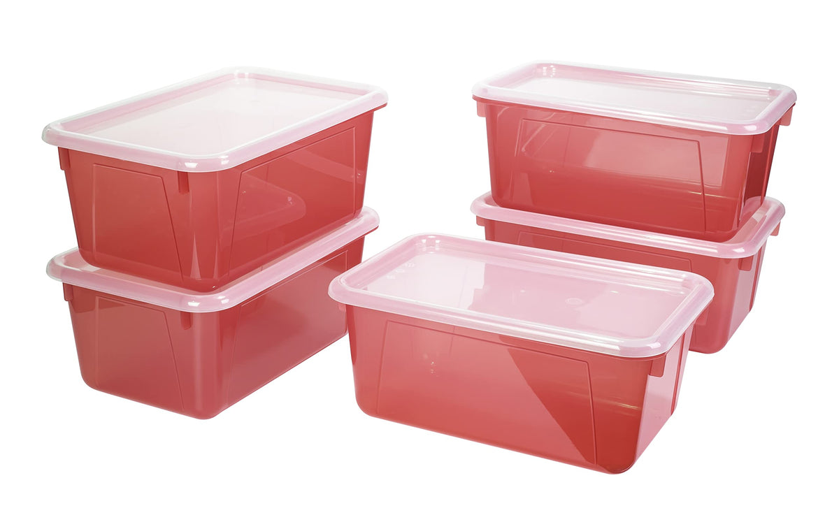 Storex Small Cubby Bins – Plastic Storage Containers for Classroom with Non-Snap Lid, 12.2 x 7.8 x