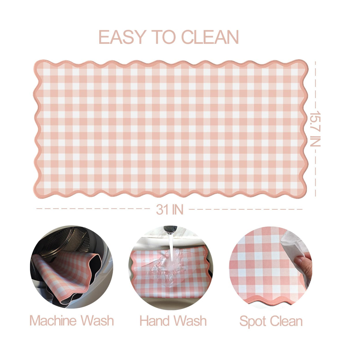 ohisxiacy Scalloped‌ Pink Checkered Gingham Desk Mat Cute Pastel Large Mouse Pad Kawaii Cottagecore