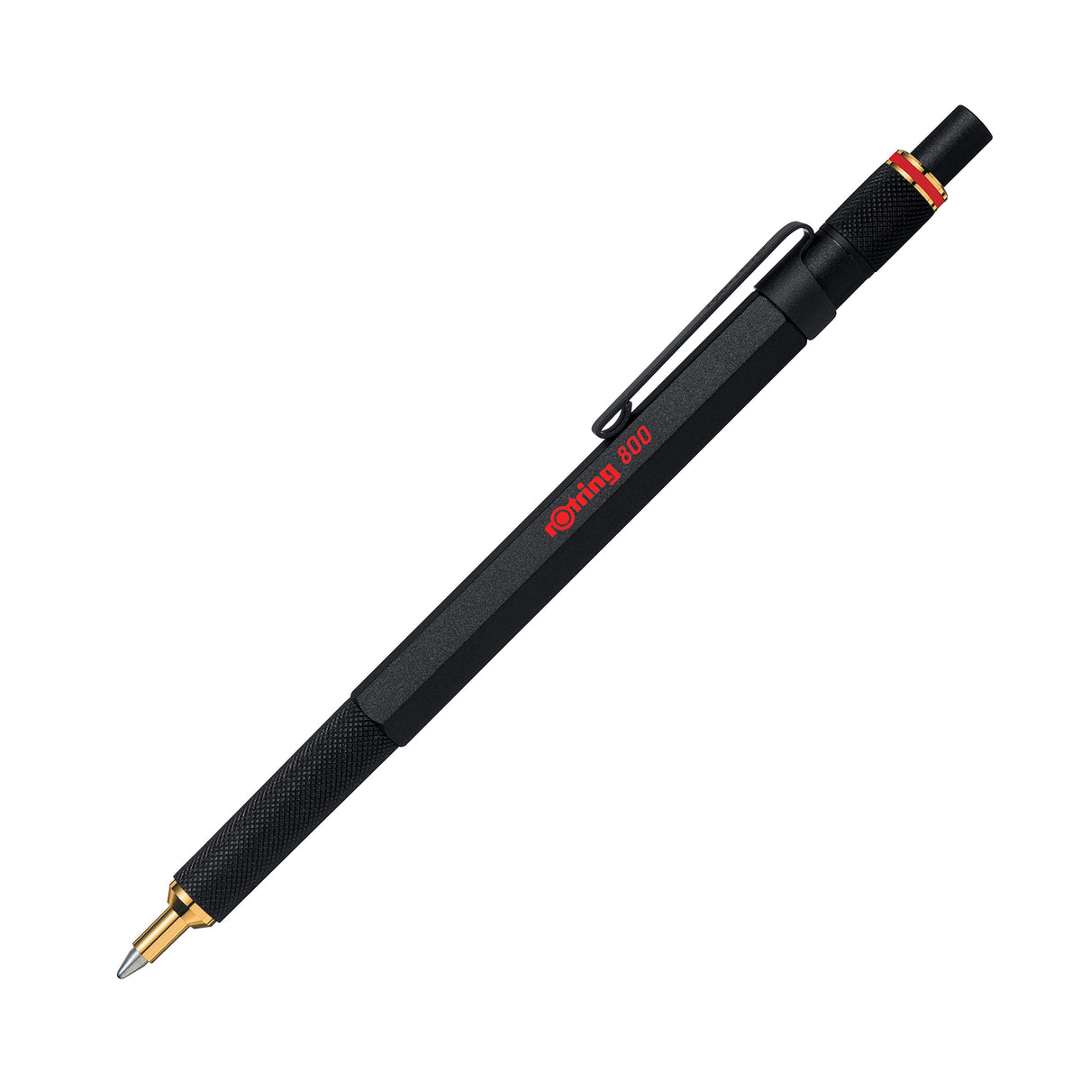 Rotring 800 Retractable Ballpoint Pen, Metal Barrel, Medium Point, Black Ink, Refillable, 1 Count