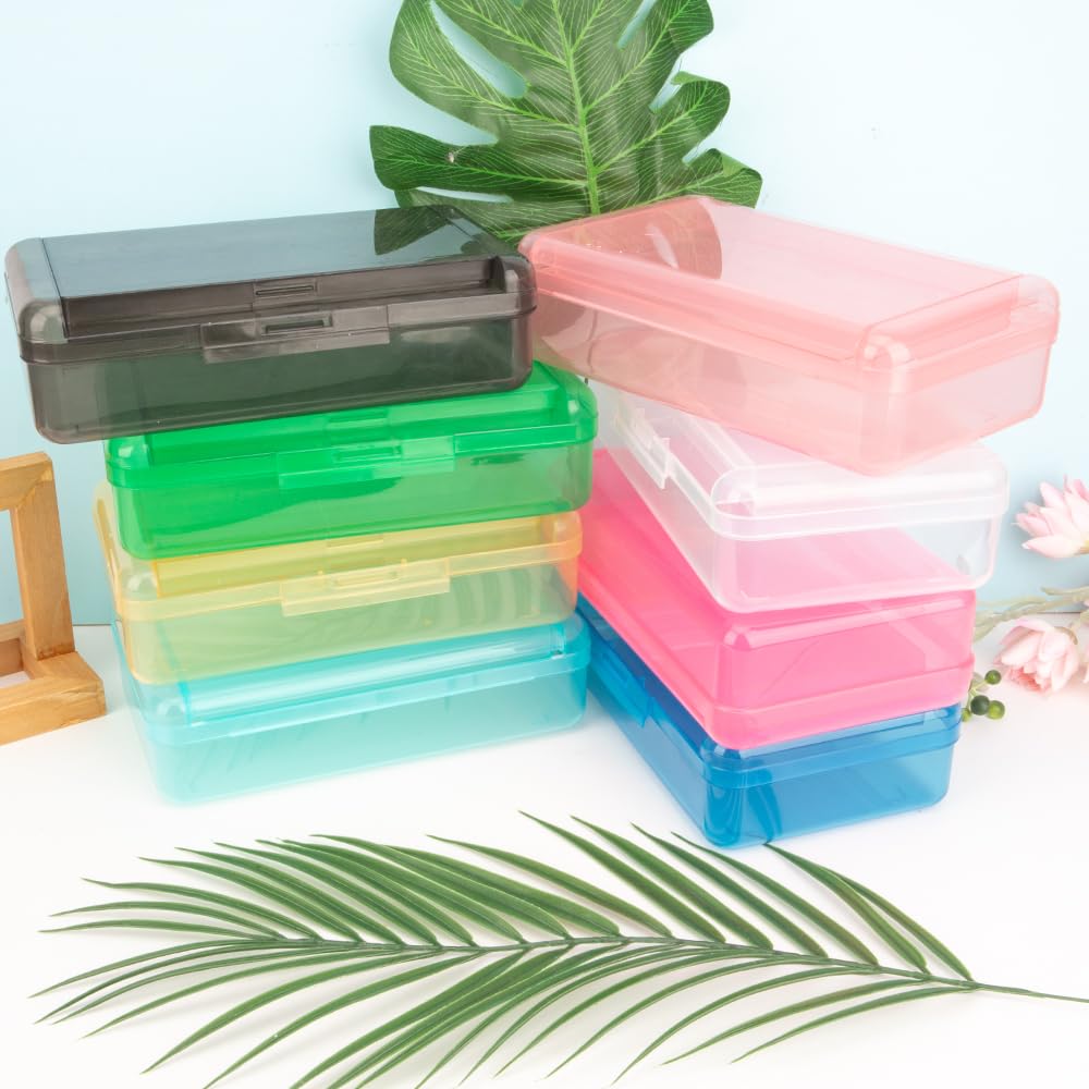 Pencil Case Box, 2 PCS Navy Blue Yellow Double Layer Large Capacity Plastic Pencil Boxs, Clear Hard