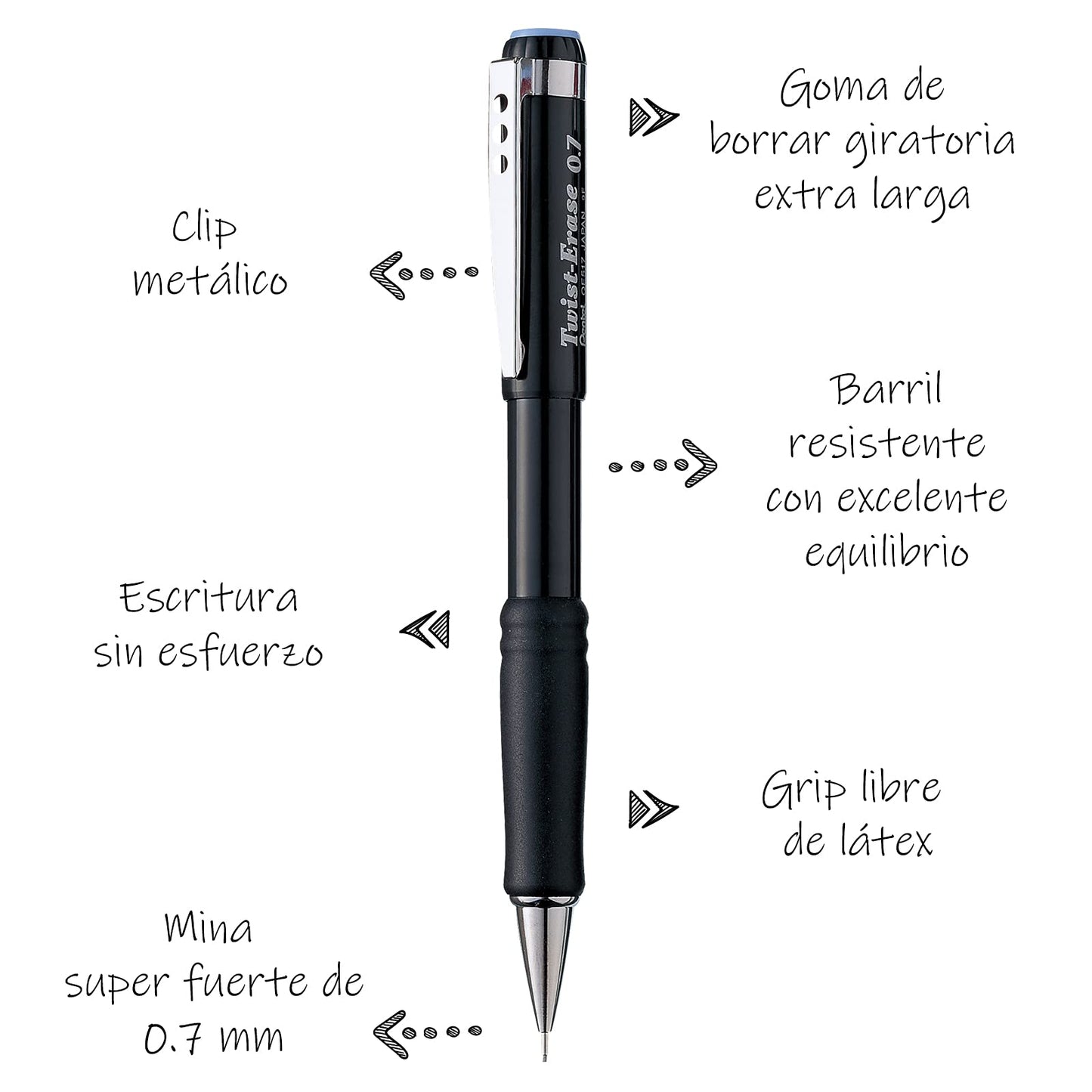 Pentel Twist-Erase III Mechanical Pencil, (0.7mm), Black Barrel, 12 Pack (QE517A)