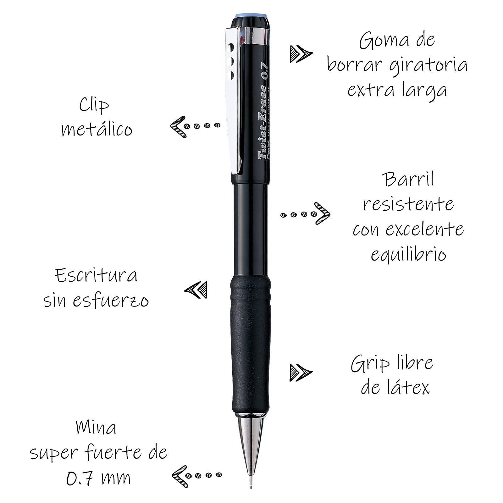 Pentel Twist-Erase III Mechanical Pencil, (0.7mm), Black Barrel, 12 Pack (QE517A)