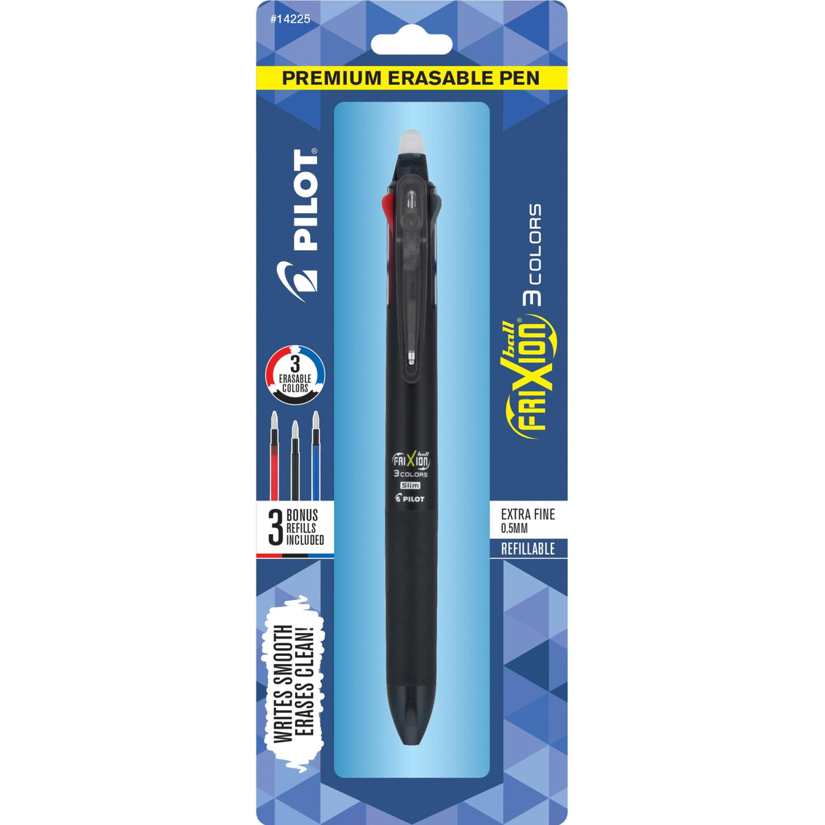 PILOT FriXion Ball 3, Black/Blue/Red Ink, Single Pen Plus 3 Refills