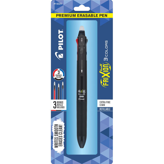 PILOT FriXion Ball 3, Black/Blue/Red Ink, Single Pen Plus 3 Refills