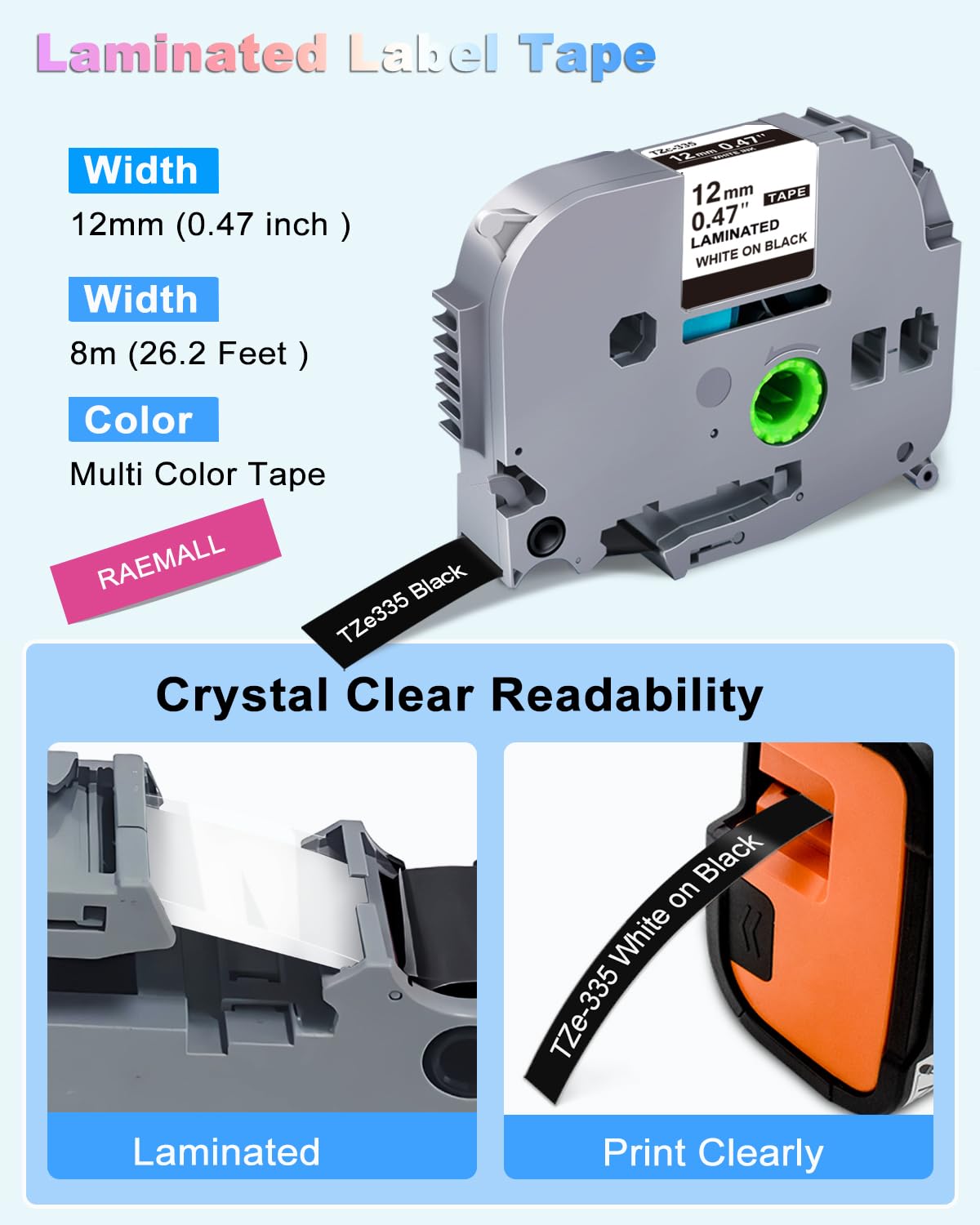 Replace for Brother P-Touch Label Maker Tape TZe 12mm 0.47" Refills