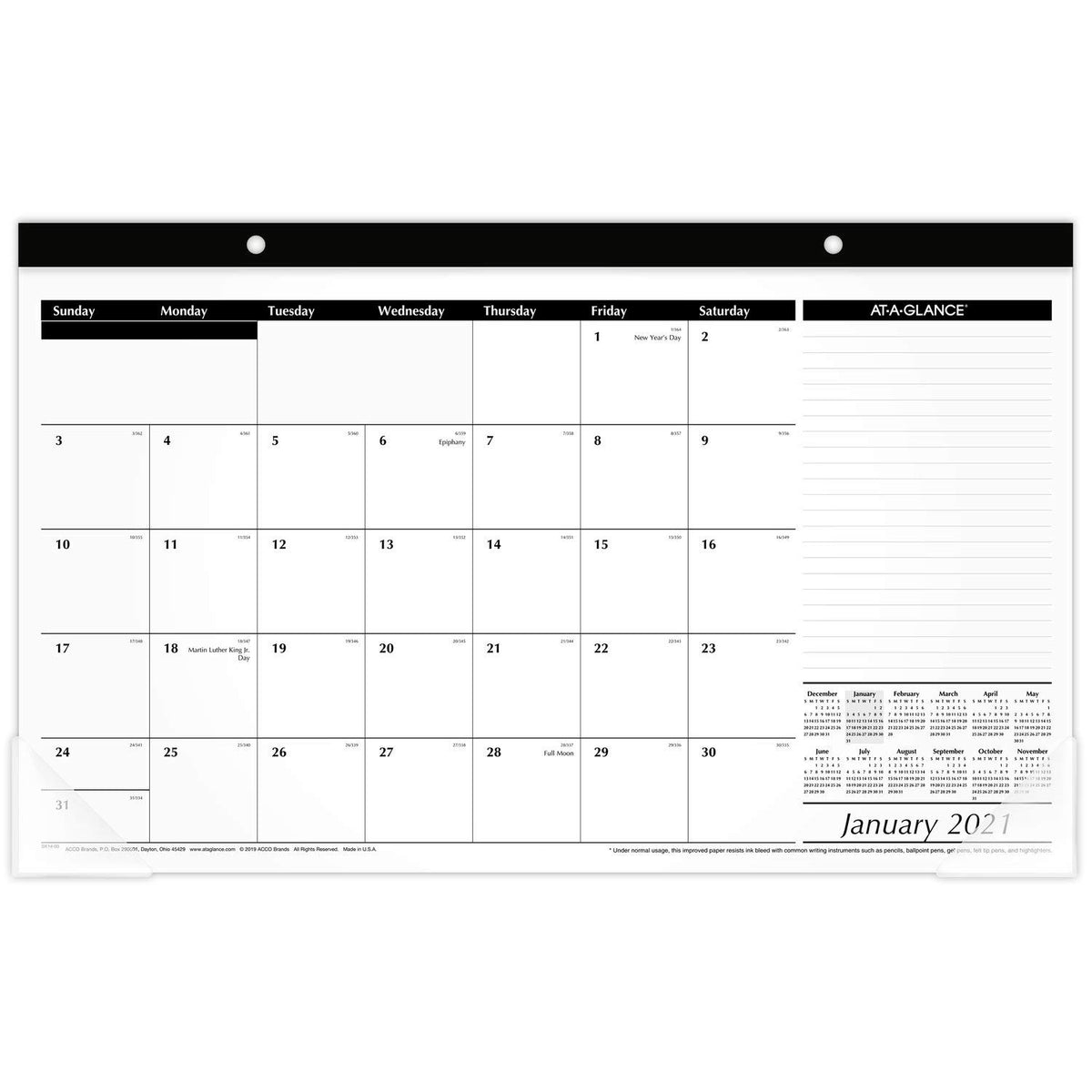 2021 Desk Calendar, AT-A-GLANCE Desk Pad Calendar, 17-3/4" x 11", Compact (SK140021)