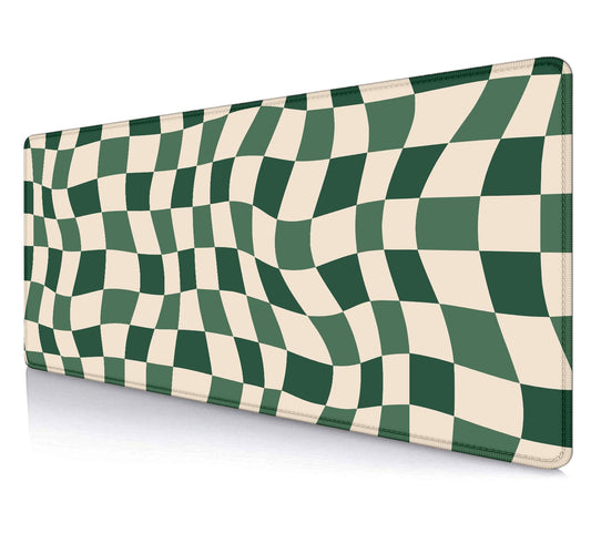 SXCKANG Sage Green Checkered Desk mat, Retro Boho Extra Large Mouse Pad, Abstract Wavy Desk