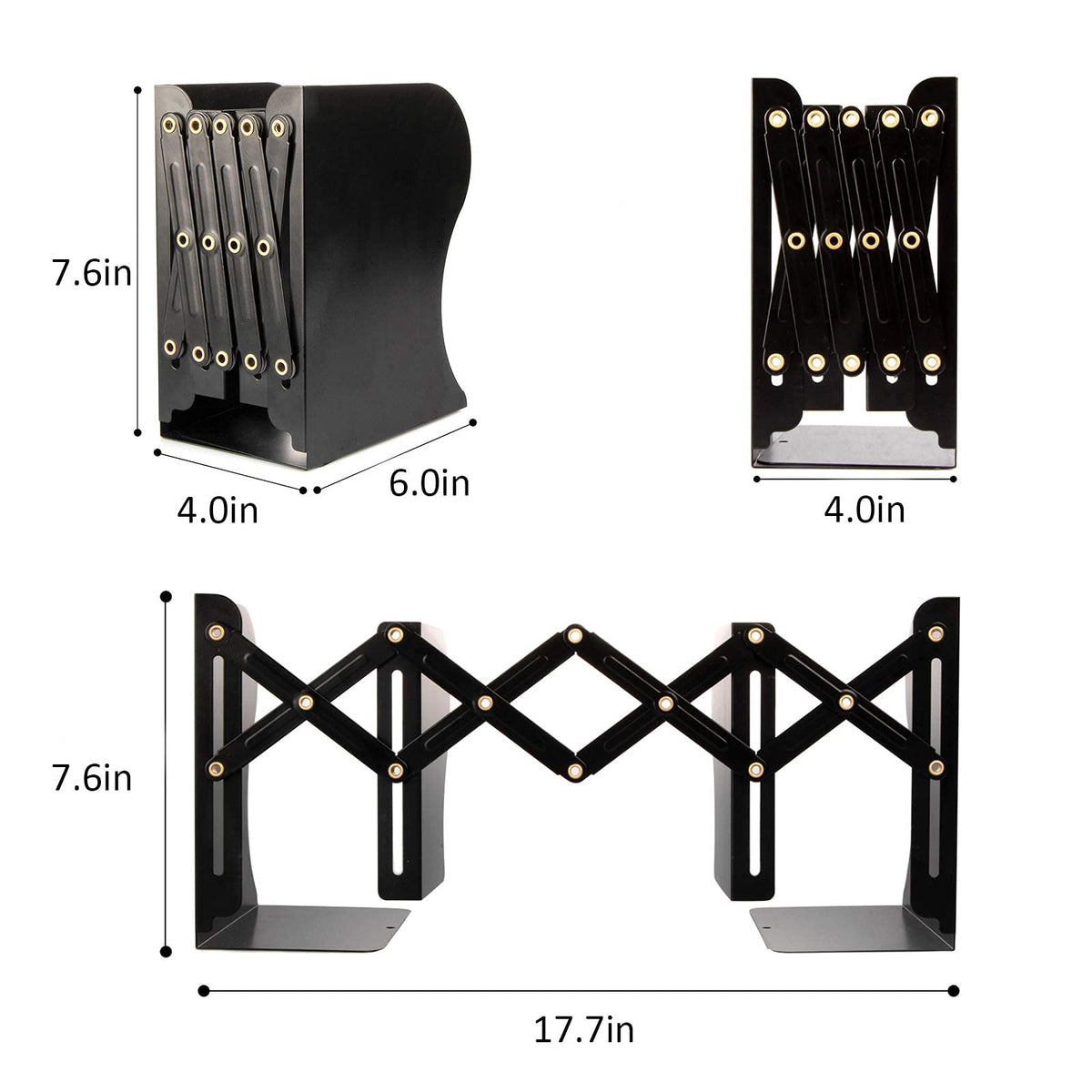 Aobopar Adjustable Book Ends, Metal Bookends for Heavy Books, Desk Book Holder for Shelves, Book