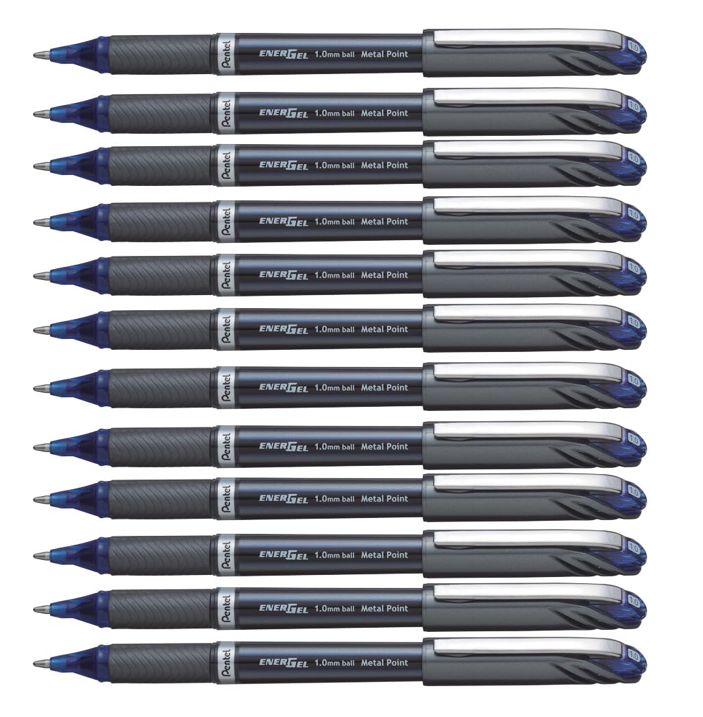 Pentel EnerGel NV Liquid Gel Pen, (1.0mm) Metal Tip, Bold Line Capped, Blue Ink