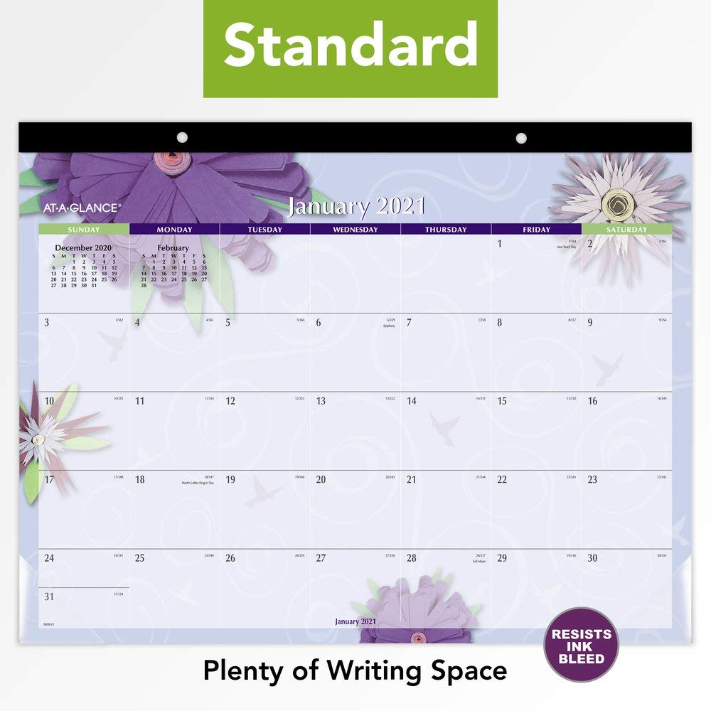 2021 Desk Calendar by AT-A-GLANCE, Monthly Desk Pad, 21-3/4" x 17", Standard, Paper Flowers