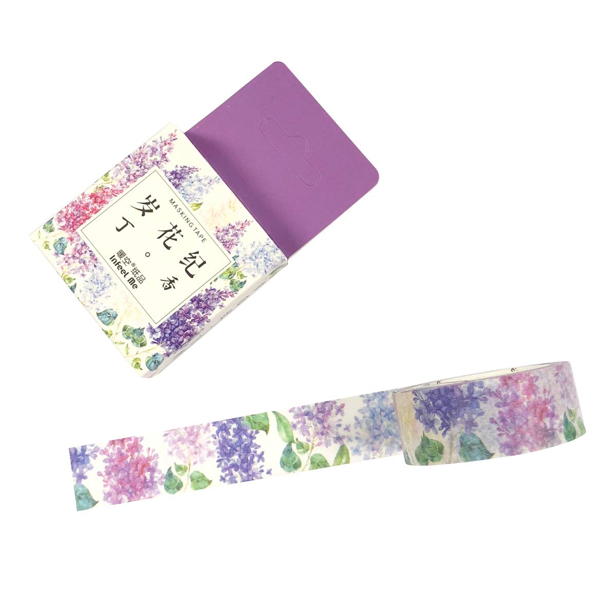 Wrapables Flowers and Greens Washi Masking Tape, 15mm x 7m Purple Hydrangeas