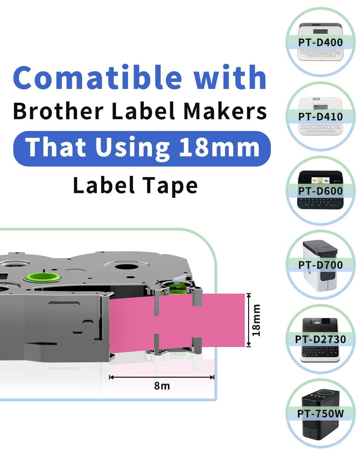 Replacement for Brother Label Maker Tape Pink TZE-MQP45 P-Touch Label Tape