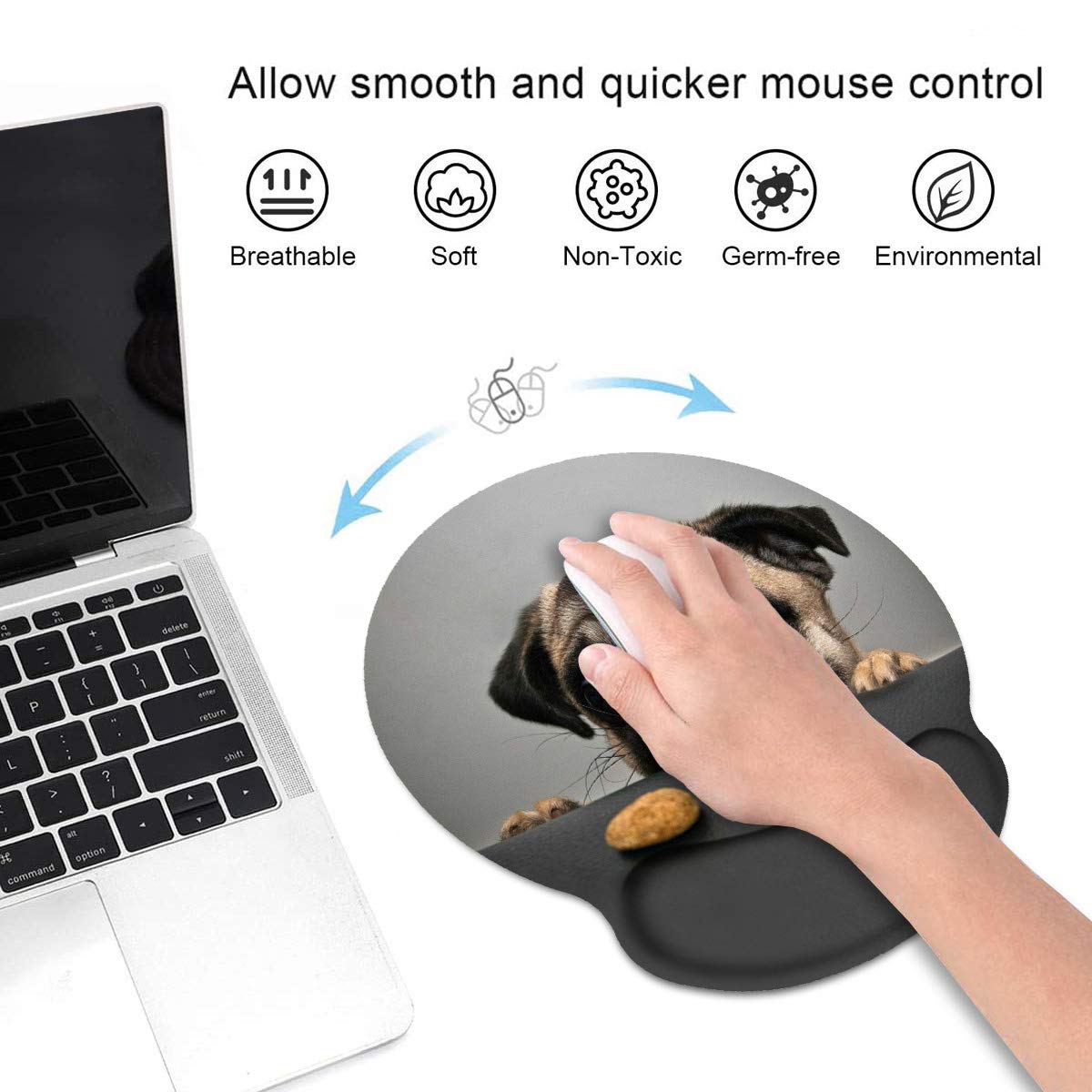 LOWORO Ergonomic Mouse Pad Wrist Support with Coasters Set, Cute Large Wrist Rest Pad with Non-Slip