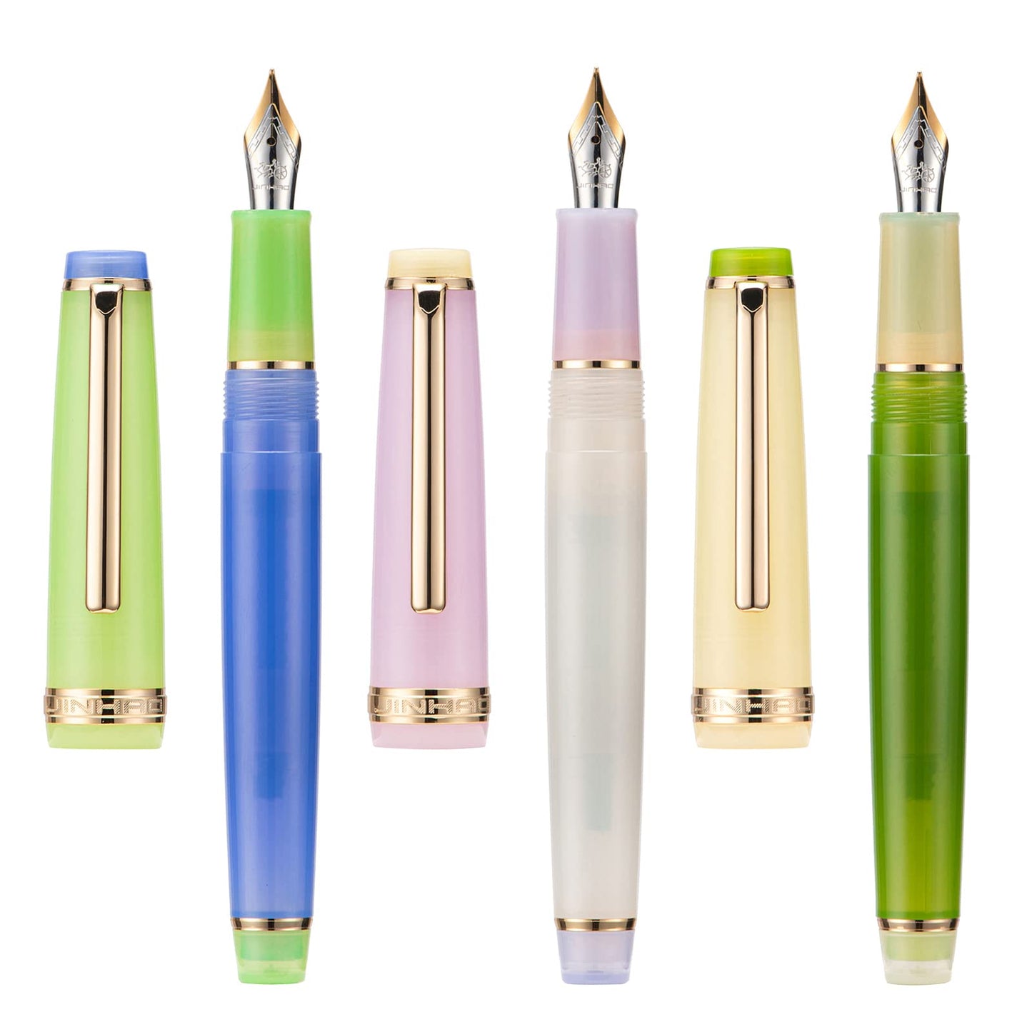 3 Jinhao 82 Fountain Pen Transparent Mixed Morandi Color Acrylic Extra Fine Point Gold Trim with