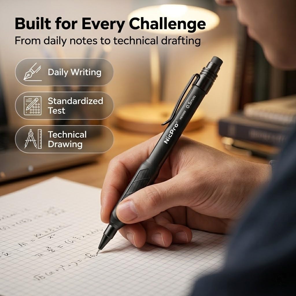 Nicpro 0.5 mm Mechanical Pencil Set with Case, 3PCS Mechanical Pencils 0.5