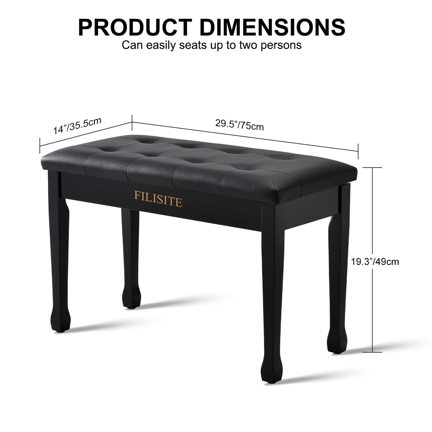 FILISITE Duet Piano Bench with Storage, Wooden Piano Stool with Waterproof Padded Cushion, Bench