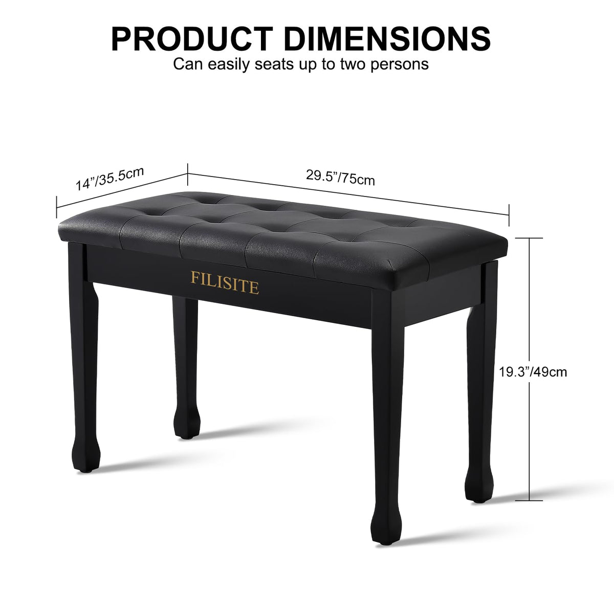 FILISITE Duet Piano Bench with Storage, Wooden Piano Stool with Waterproof Padded Cushion, Bench