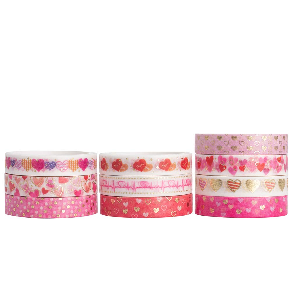 YUBBAEX 10 Rolls Sparkling Washi Tape Set 8mm Skinny Gold Foil Decorative Masking Washi Tapes for