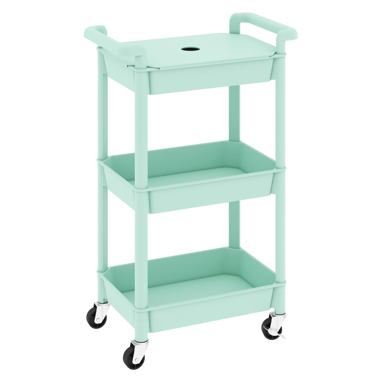 MIOCASA 3-Tier Utility Rolling Cart with Cover Top Board, Kitchen Storage Organization, Art Cart
