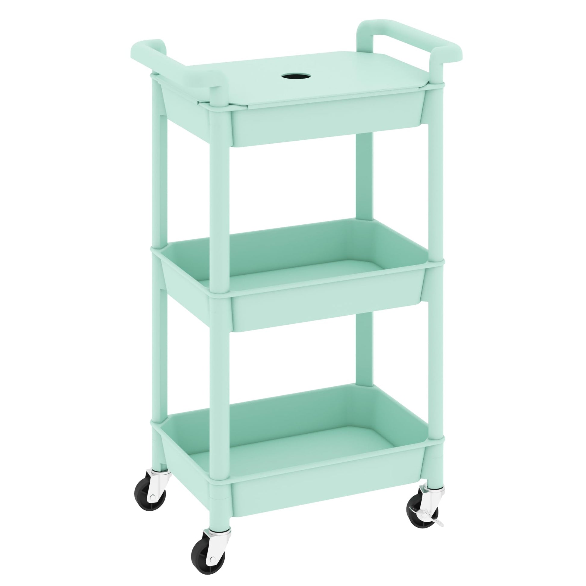 MIOCASA 3-Tier Utility Rolling Cart with Cover Top Board, Kitchen Storage Organization, Art Cart