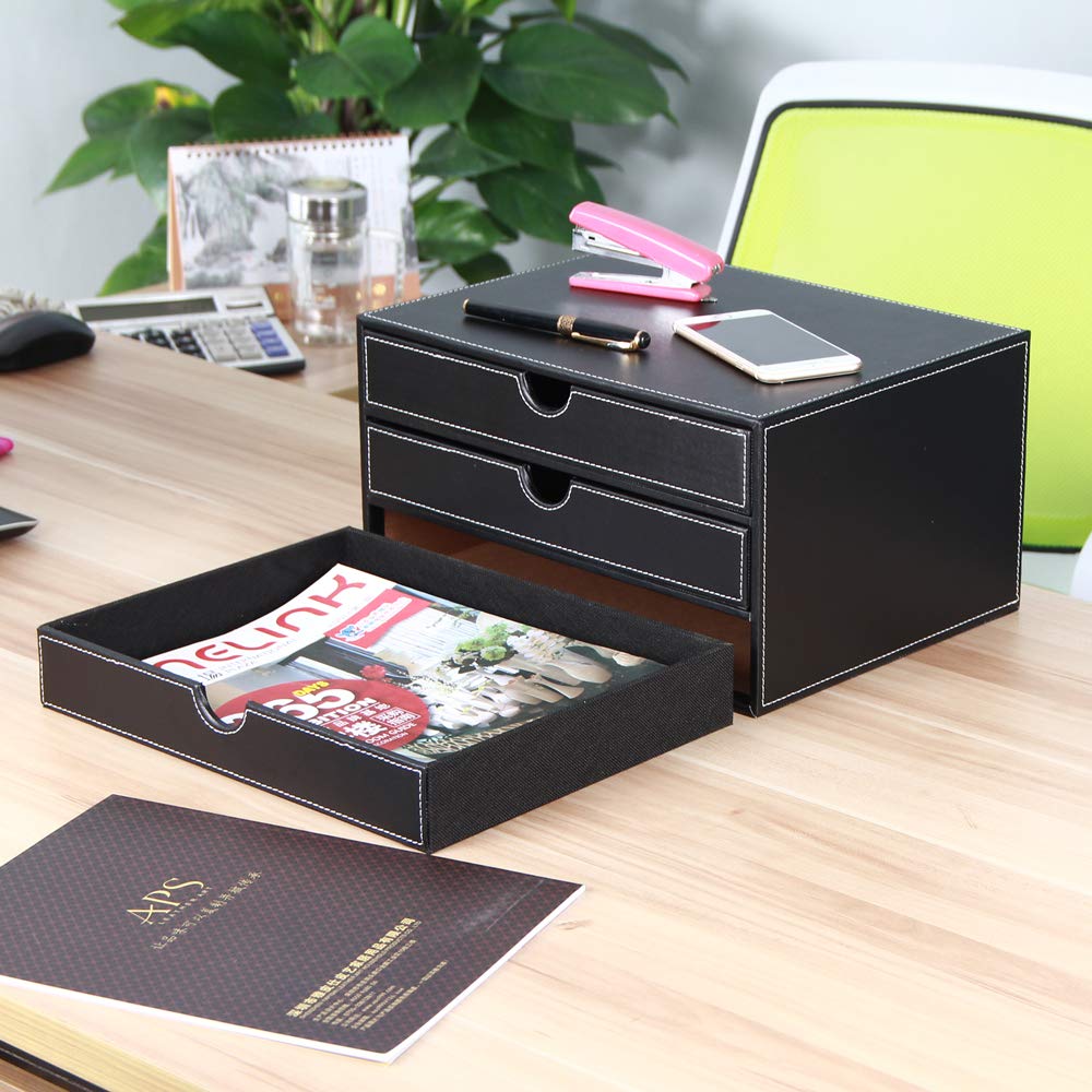 RHCSZ High-end PU Leather Desk Organizer File Cabinet Executive Office Supplies Desktop Filing A4