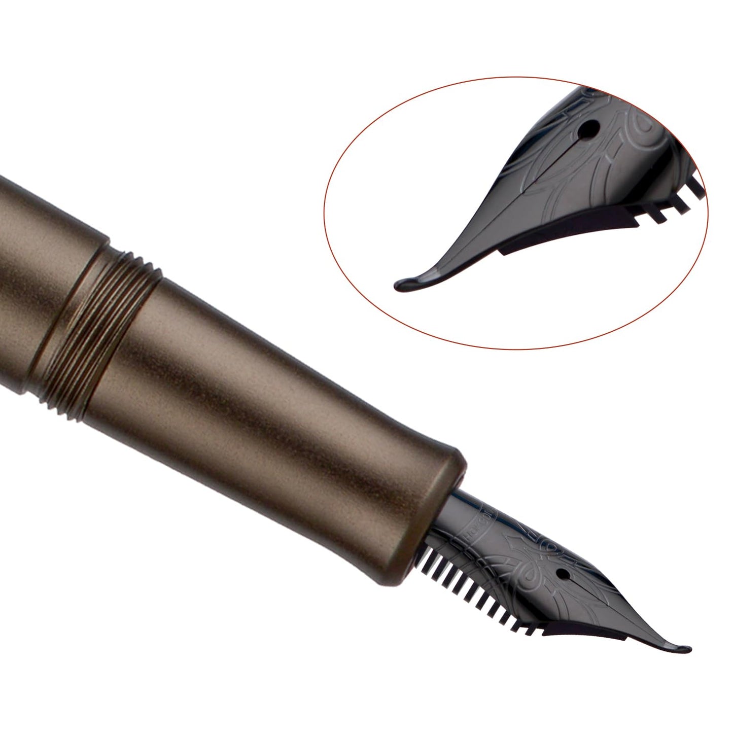 HONG DIAN M2 Black Forest Mini Fountain Pen, Bent Nib & Sleek Shape Aluminium Short Pocket Travel