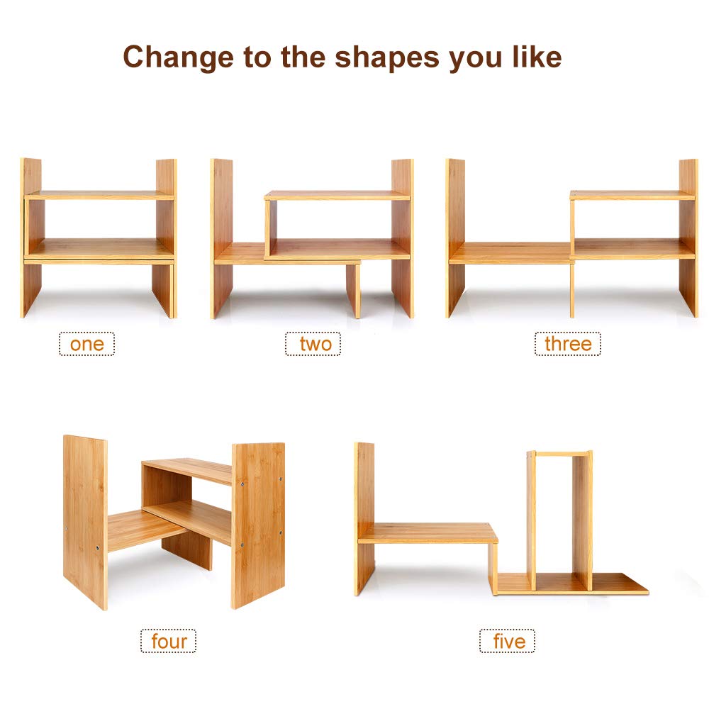 Sorfity Adjustable Desktop Bookshelf, Desk Organizer Display Shelf Counter Top Bookcase Free Style
