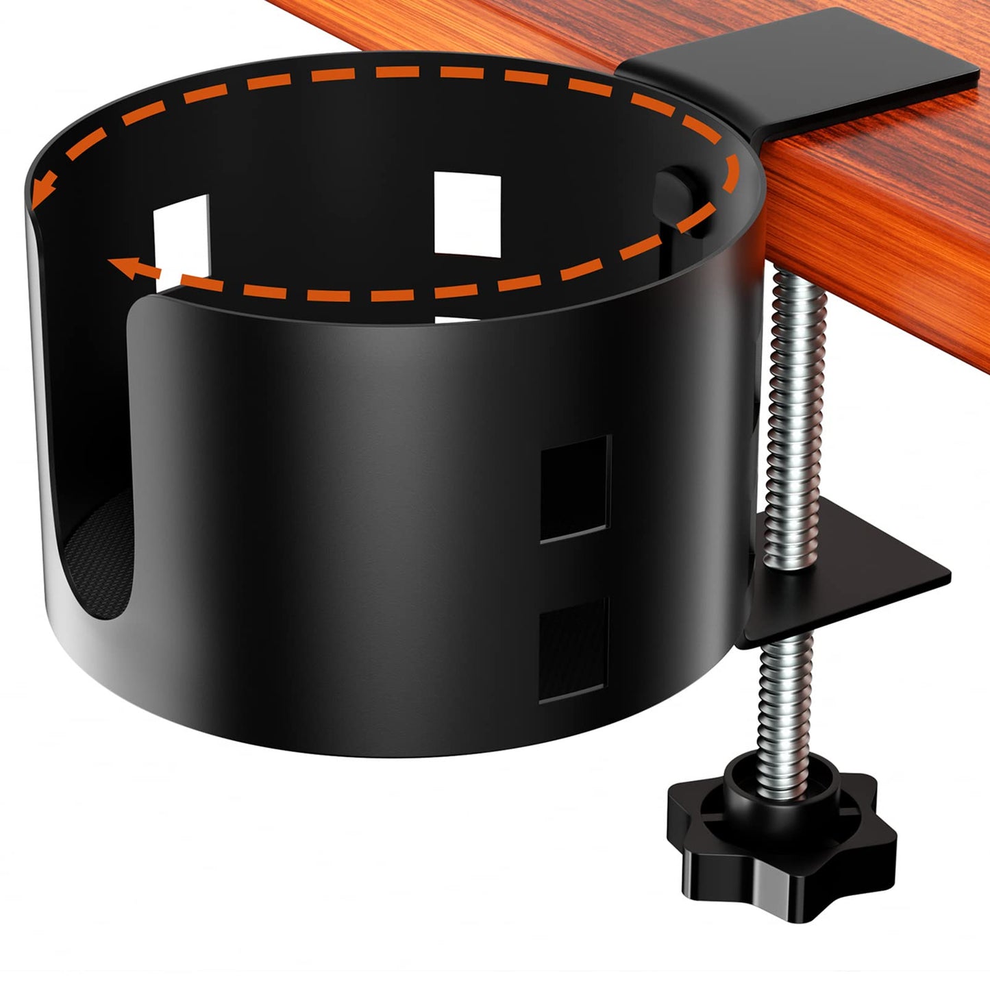 OOKUU Anti-Spill Large Desk Cup Holder Clamp, Metal Table Cup Holder(Black)