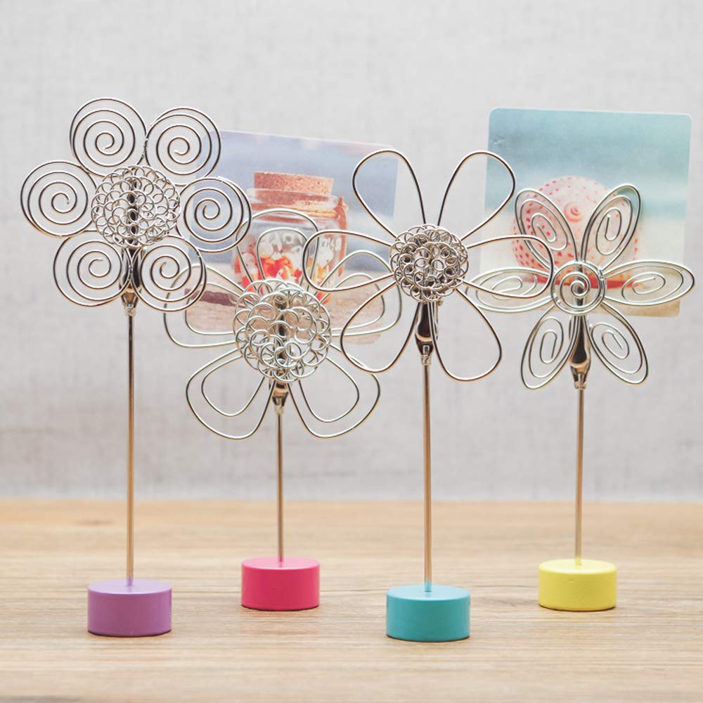 4 pcs Cute Flower Table Card Memo Holder Stand, Photo Clips Holder Desk Stand for Memo Paper Note