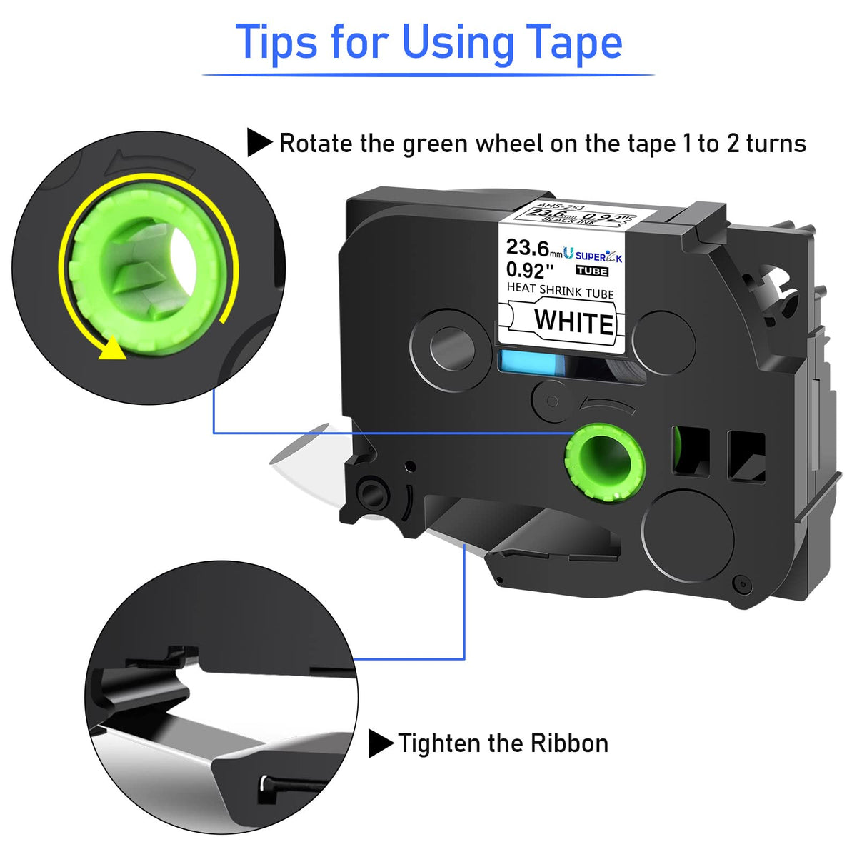 USUPERINK 3PK Compatible for Brother Ptouch HSe-251 HSe251 HS-251 HS251 23.6mm 1 inch Black on