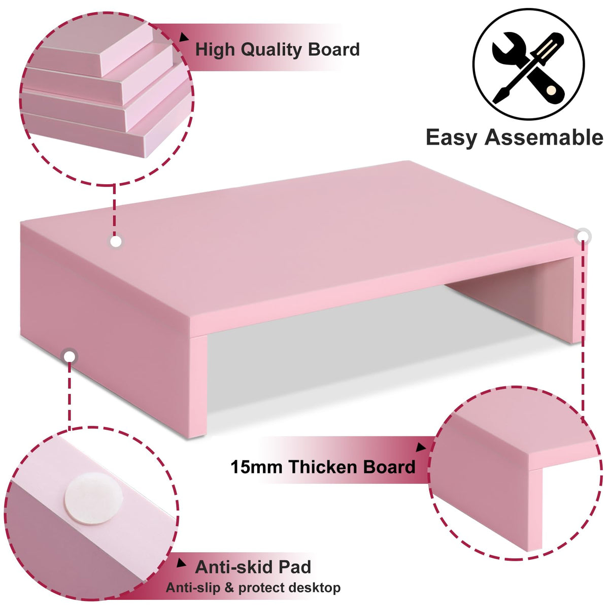 TEAMIX Pink Monitor Stand Riser for Desk, Small Computer/Laptop Stand Wood