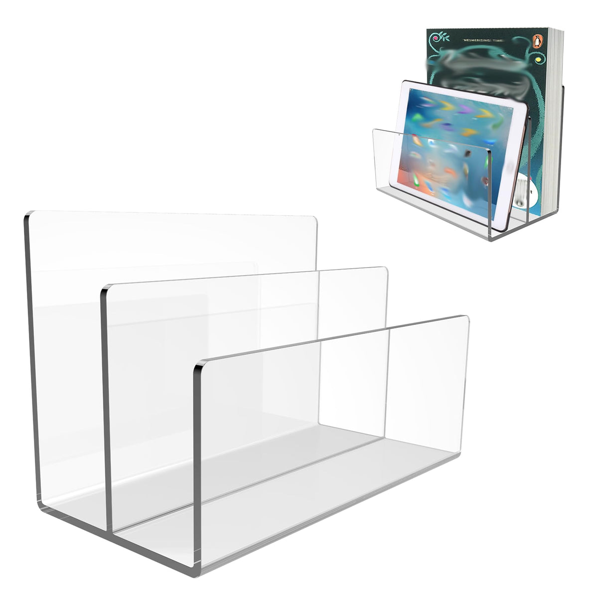 Boloyo Acrylic File Holder,2PC 2 Sections Clear File Organizer Mail Letter Sorter Desktop Folder