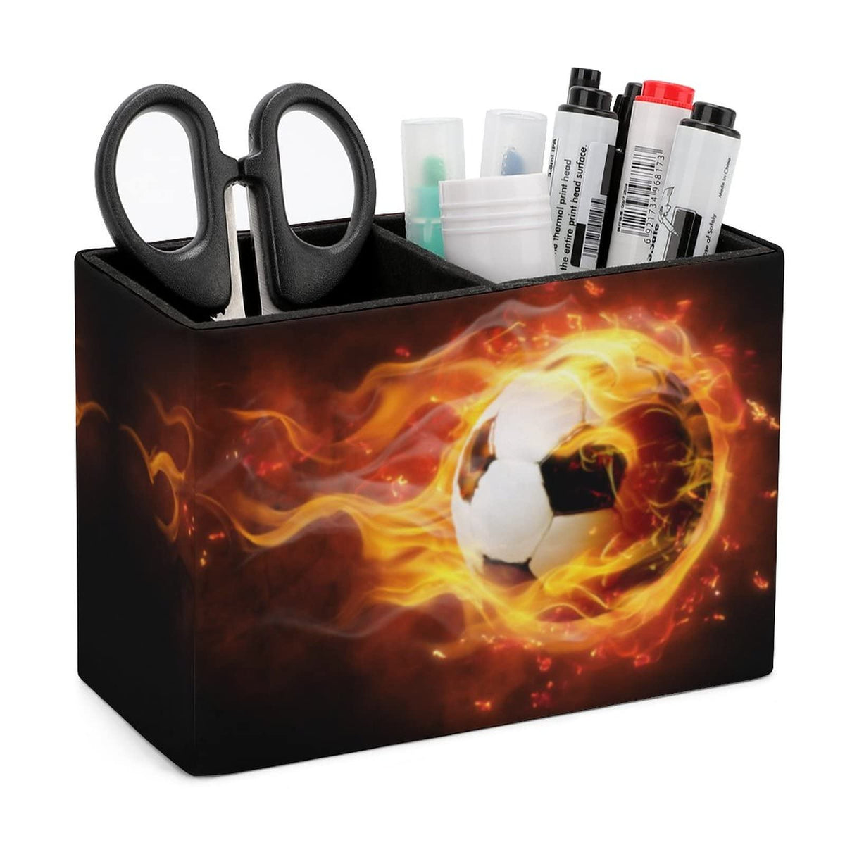 Niapessel Pencil Holder for Desk, Burning Soccer Ball Pen Holder Storage Desktop Pen Organizer Desk
