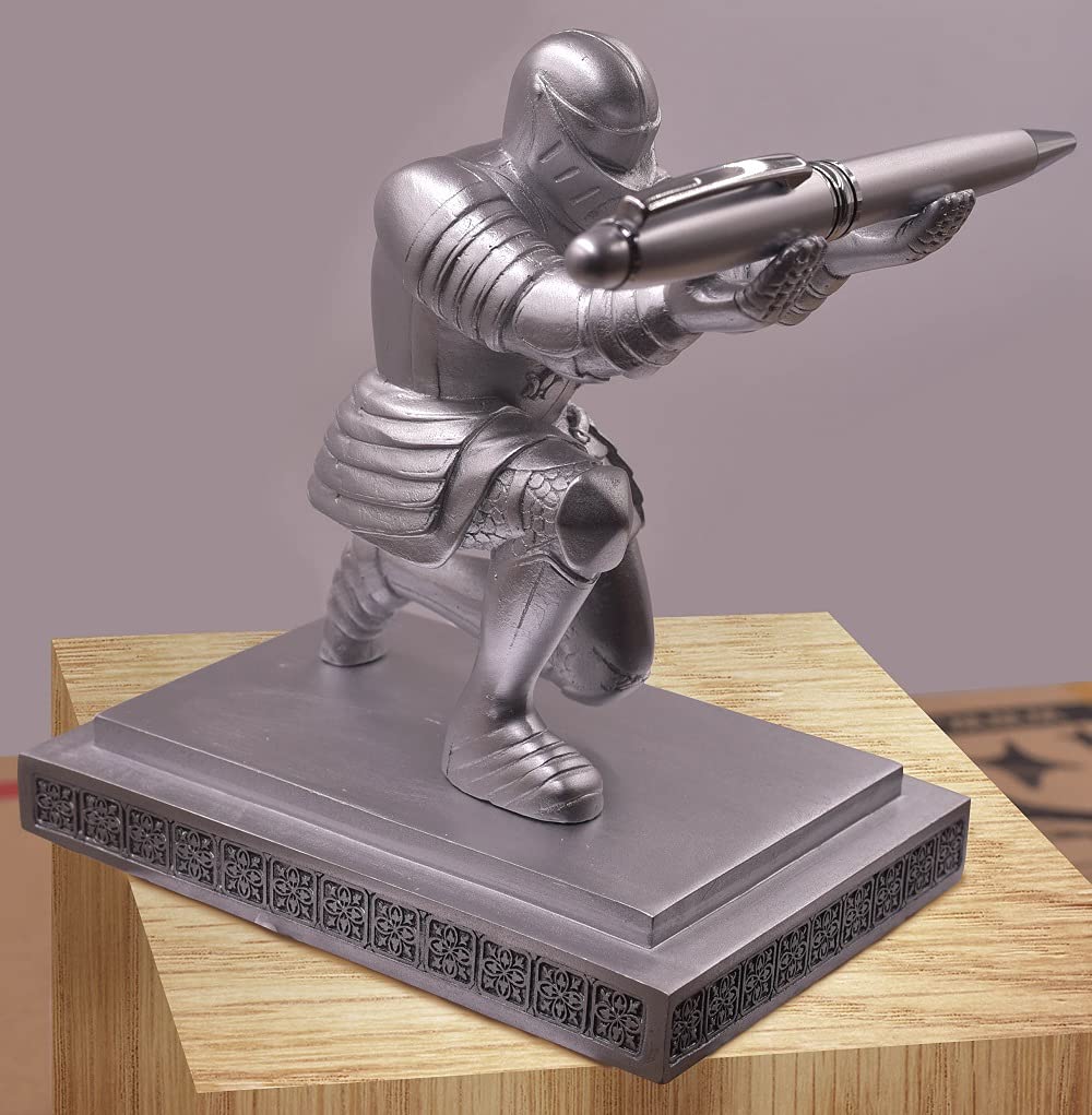 Ofiedx Executive Knight Pen Holder with A Cool Pen, Home Office Desk Organizers Decor Resin Pen