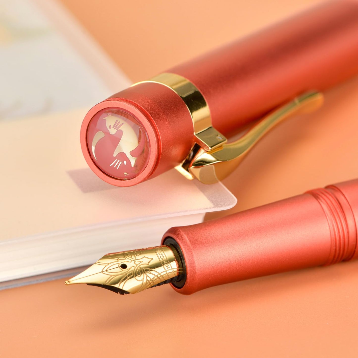 HONG DIAN M2 Mini Fountain Pen with Extra Fine Soft Golden Nib, Sleek Shape Aluminium Short Pocket