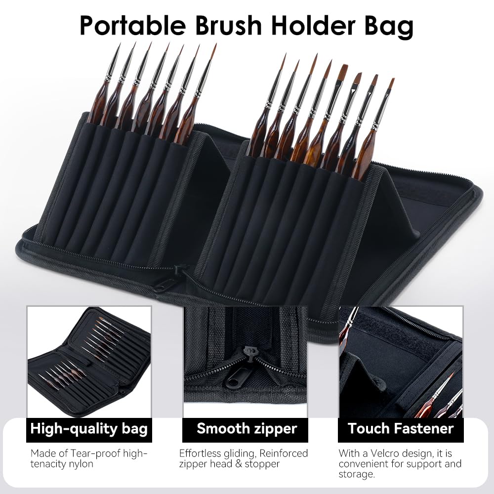 Transon 15Pcs Extra Fine Detail Paint Brushes with Brush Storage Organizer for Model Miniature