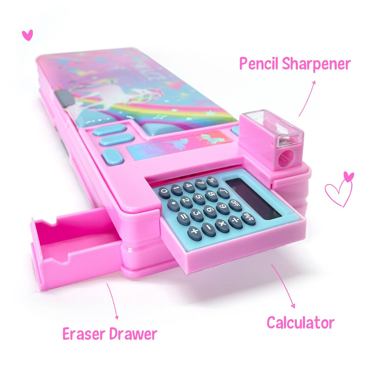 Hot Focus Unicorn Pencil Case – Multifunction Mechanical Pencil Box for Girls, 2 Compartments