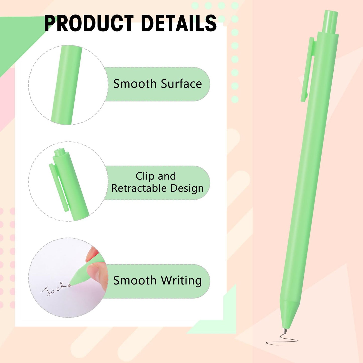 Teling 100 Pcs Ballpoint Pens Retractable Comfortable Cute Stylish Writing Pens in Medium Point 1.0
