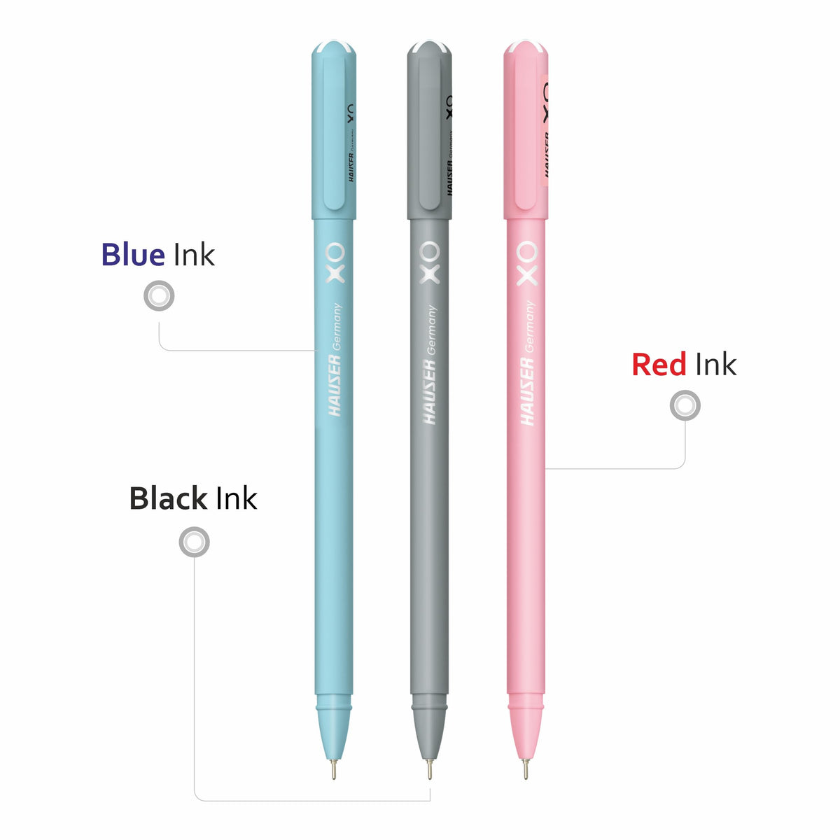 Hauser XO Ball Pen Set, 20 Pens in Storage Jar, Blue Black Red Assorted