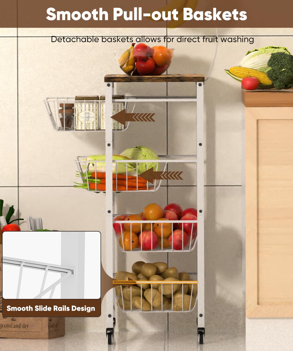 Tigerden Fruit Vegetable Storage Cart for Kitchen, 5-Tier Vegetable Stand Rack with Pull-Out Fruit