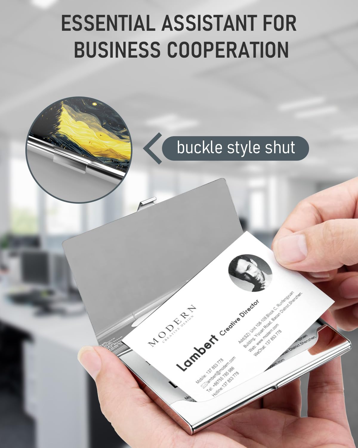 Weaninyiu Business Card Metal Slim Organizer, Professional Stainless Steel Square Pocket Wallet for