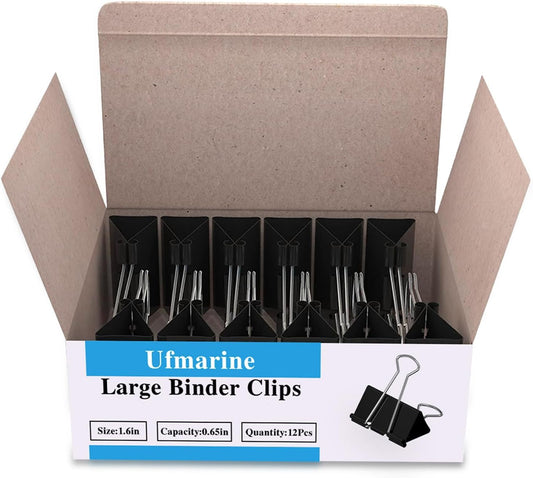 Ufmarine 144 Pcs Large Binder Clips 1.6 inch Length, Big Paper Clips for Office Supplies