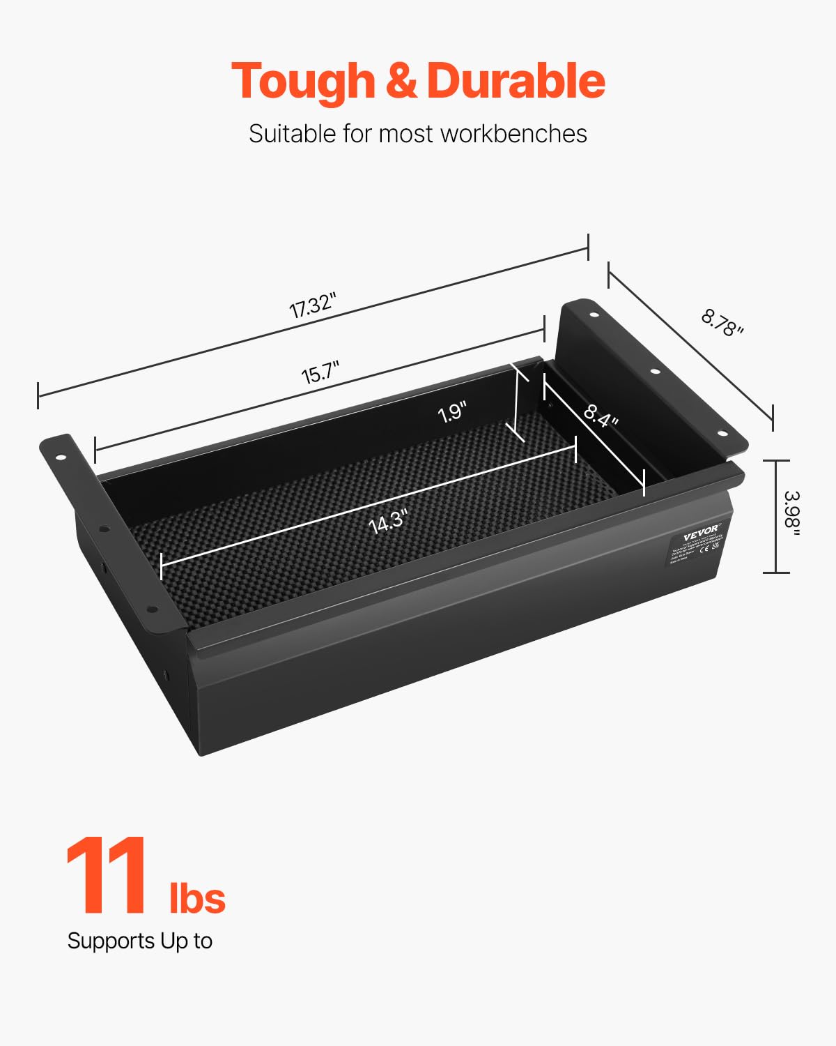 VEVOR Under Desk Drawer Slide Out, 16 inch Attachable Desk Drawer for Sit Stand Workstation, Hidden