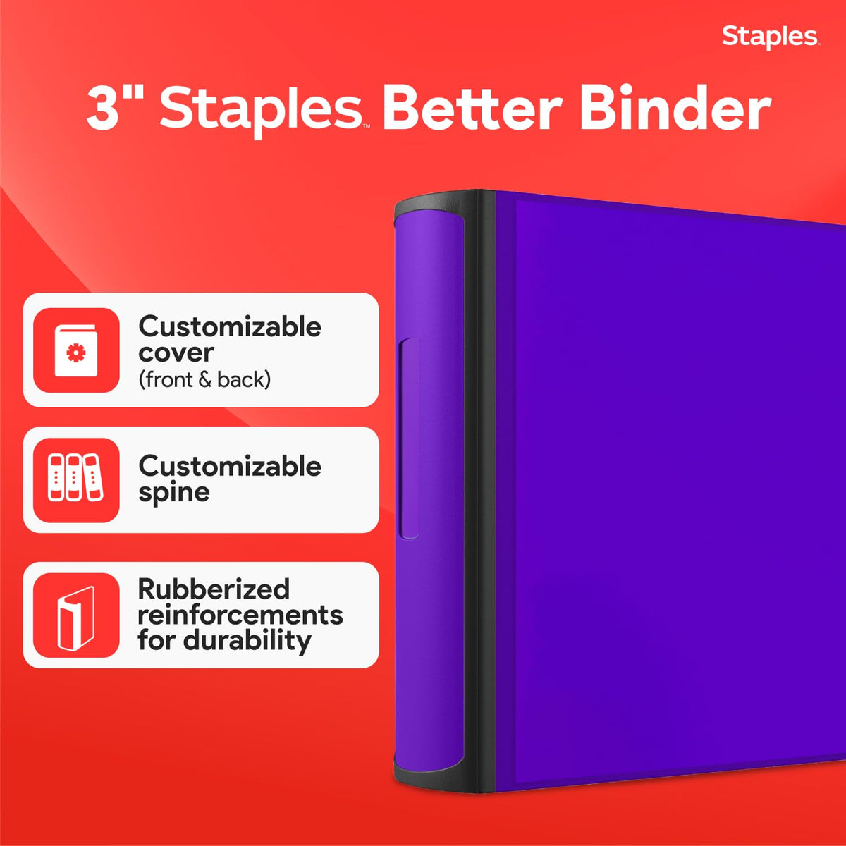 Staples Better 3-Inch D-Ring Binder, Purple, Heavy-Duty