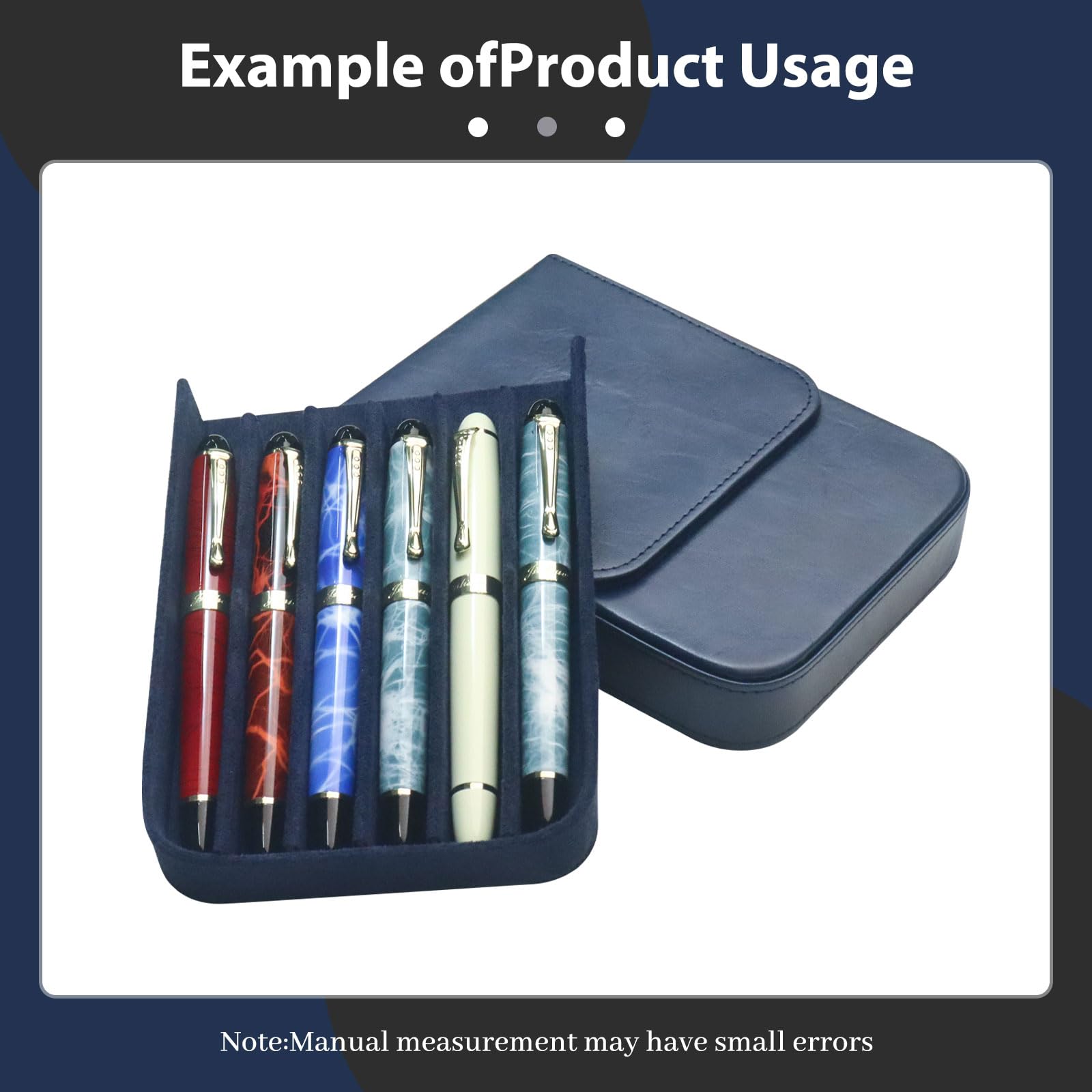 MIVLXLX 6 Slot Fountain Pen Case, Handmade Magnetic,Christmas Gift (blue)