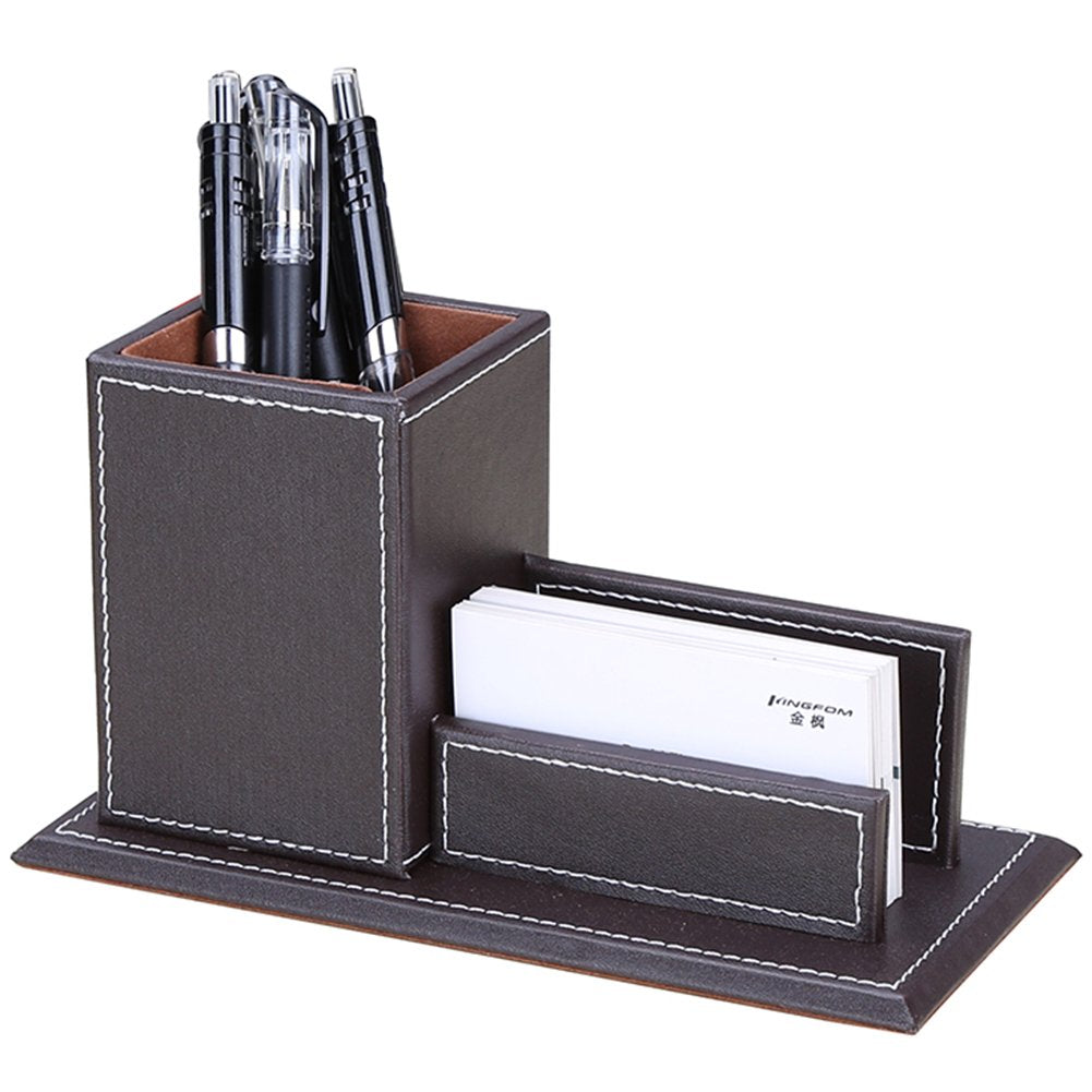 KINGFOM PU Leather Desk Organizer and Accessories, Pencil Holder for Desk with Business Cards